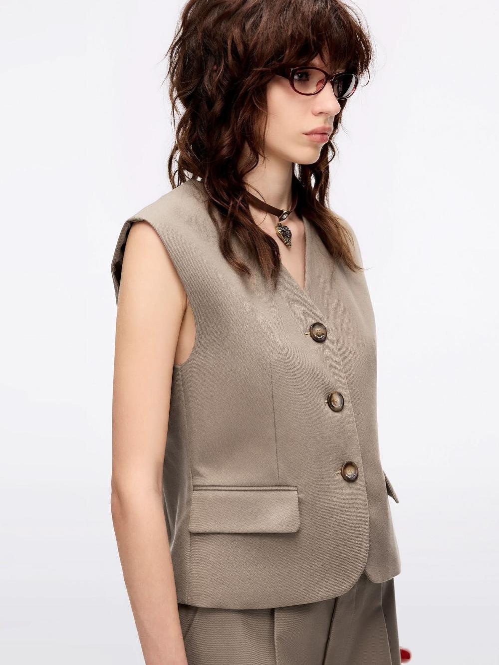 Miss Sixty SINGLE-BREASTED SLEEVELESS VEST KHAKI