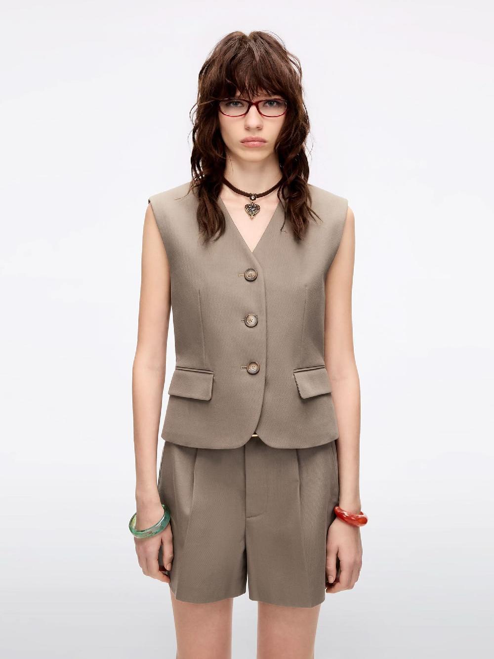 miss sixty SINGLE-BREASTED SLEEVELESS VEST KHAKI