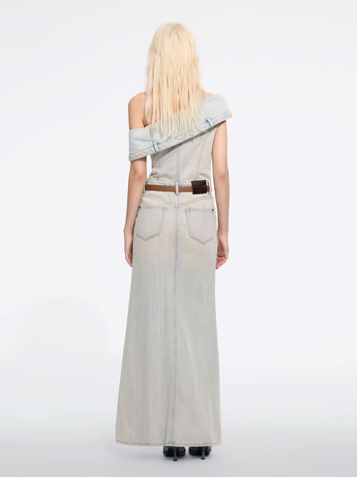 Miss Sixty SLANTED SHOULDER DENIM DRESS LIGHT BLUE