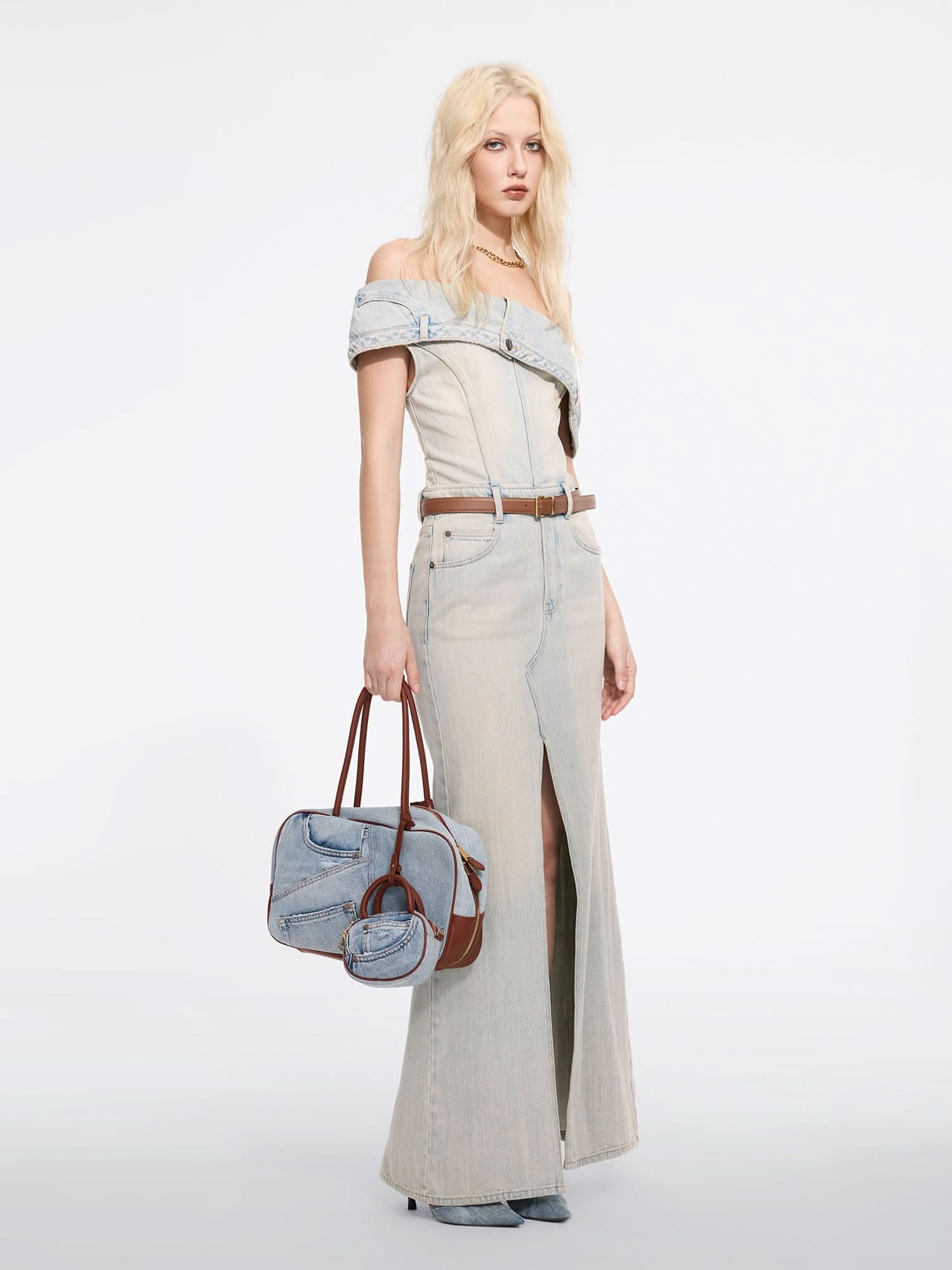 Miss Sixty SLANTED SHOULDER DENIM DRESS LIGHT BLUE