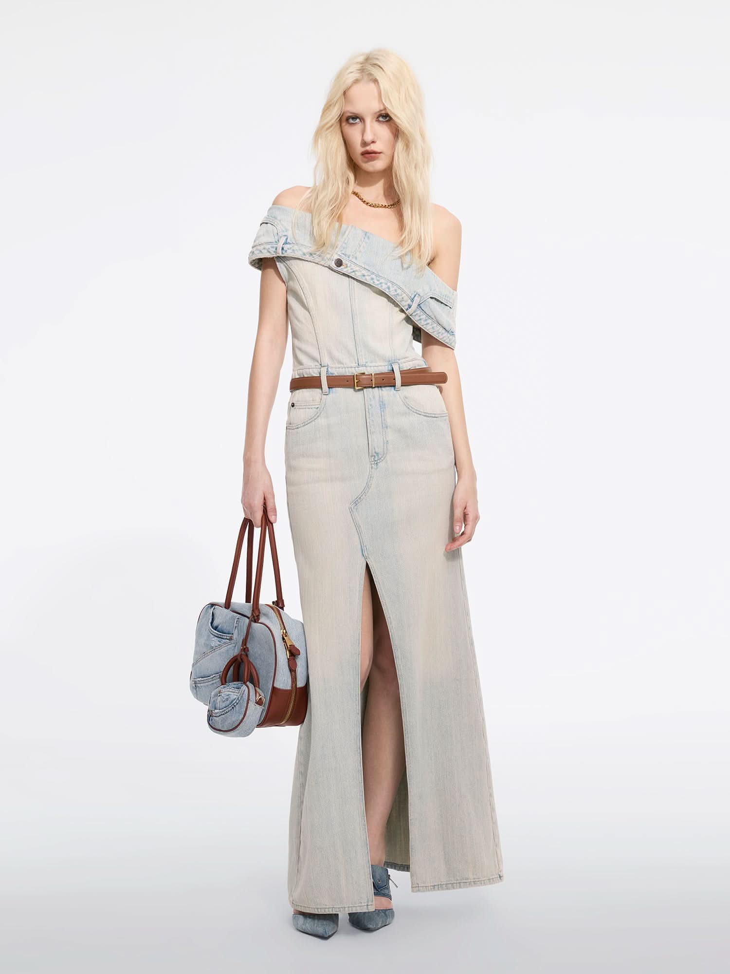 miss sixty SLANTED SHOULDER DENIM DRESS LIGHT BLUE