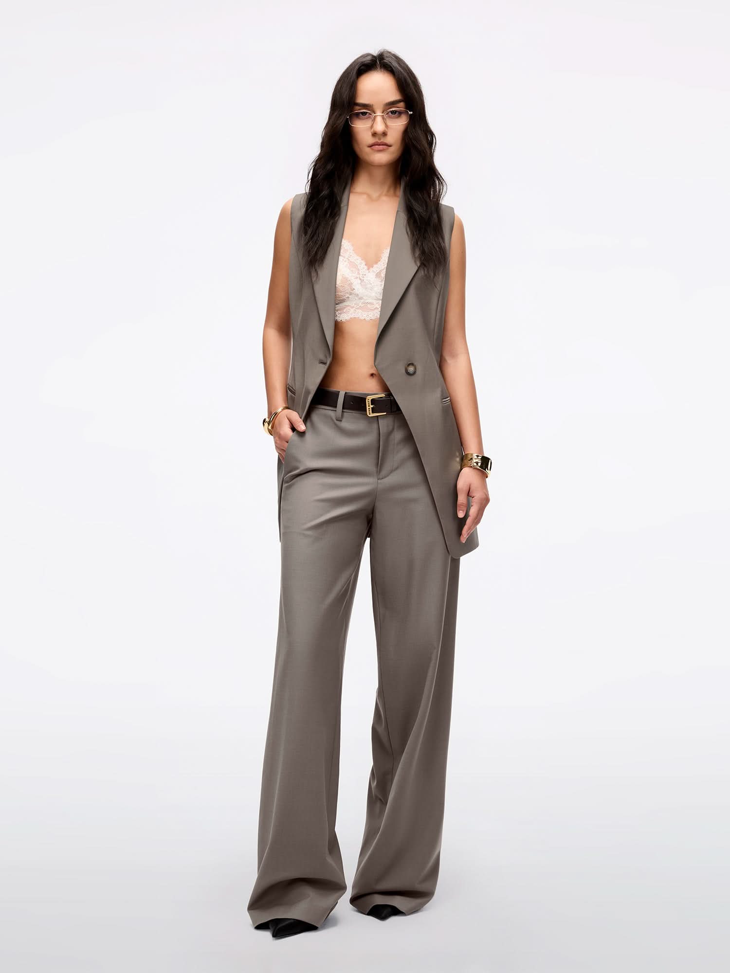 Miss Sixty SLEEVELESS BLAZER VEST DARK KHAKI