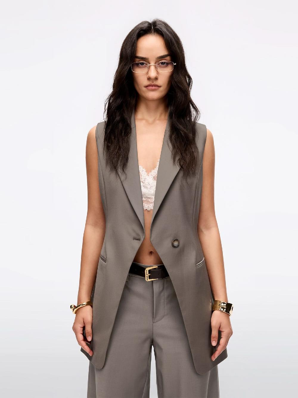 miss sixty SLEEVELESS BLAZER VEST DARK KHAKI