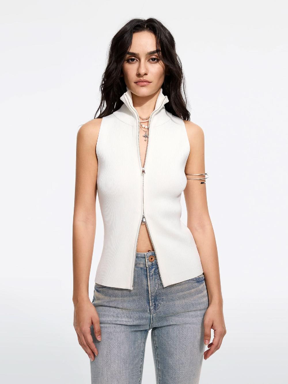 miss sixty SLEEVELESS KNIT TOP WHITE