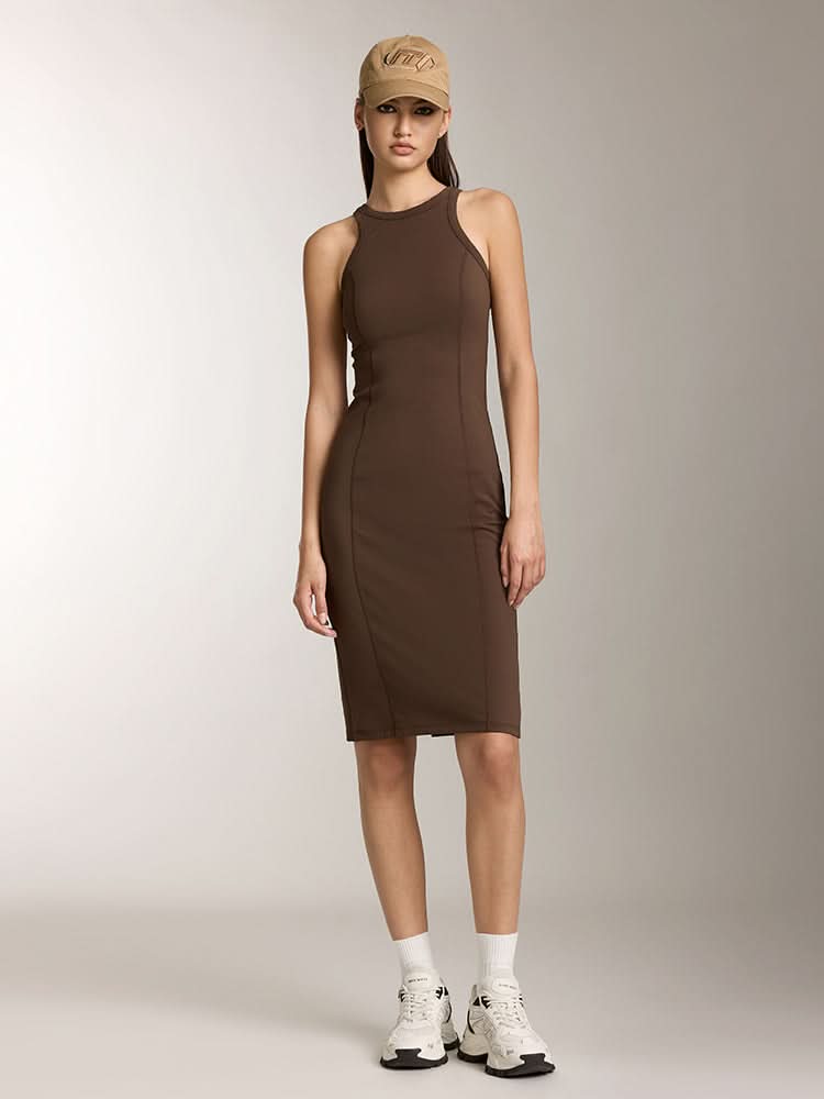 miss sixty SLEEVELESS TANK DRESS DARK COFFEE