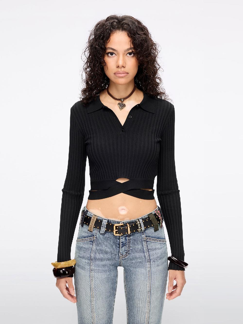 Miss Sixty SLIM FIT KNITTED POLO SHIRT BLACK