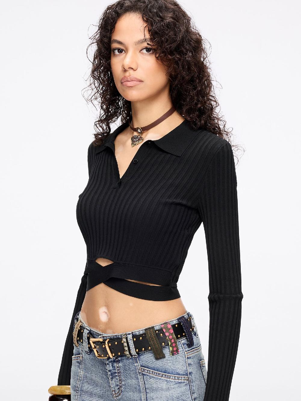 Miss Sixty SLIM FIT KNITTED POLO SHIRT BLACK