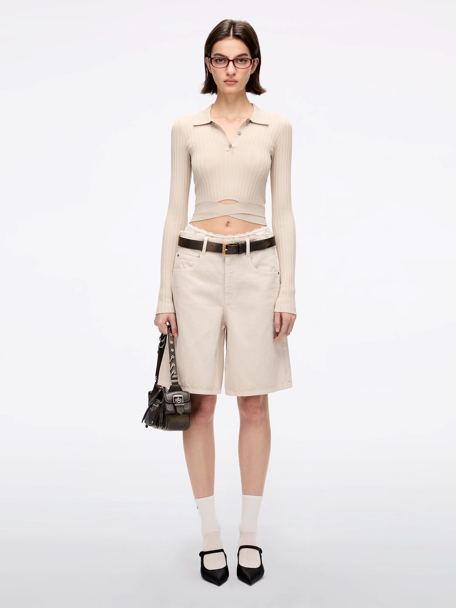 Miss Sixty SLIM FIT KNITTED POLO SHIRT KHAKI