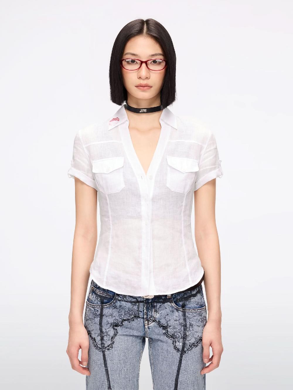 miss sixty SLIM-FIT LINEN SHIRT BRIGHT WHITE