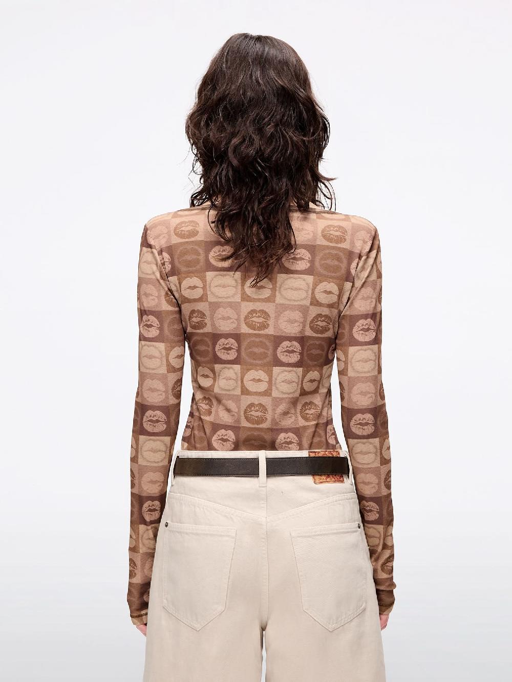 Miss Sixty SLIM-FIT LIP PRINT T-SHIRT MOCHA BROWN