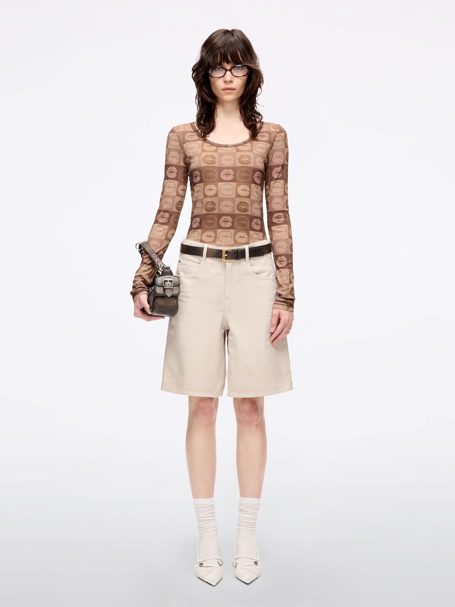 Miss Sixty SLIM-FIT LIP PRINT T-SHIRT MOCHA BROWN