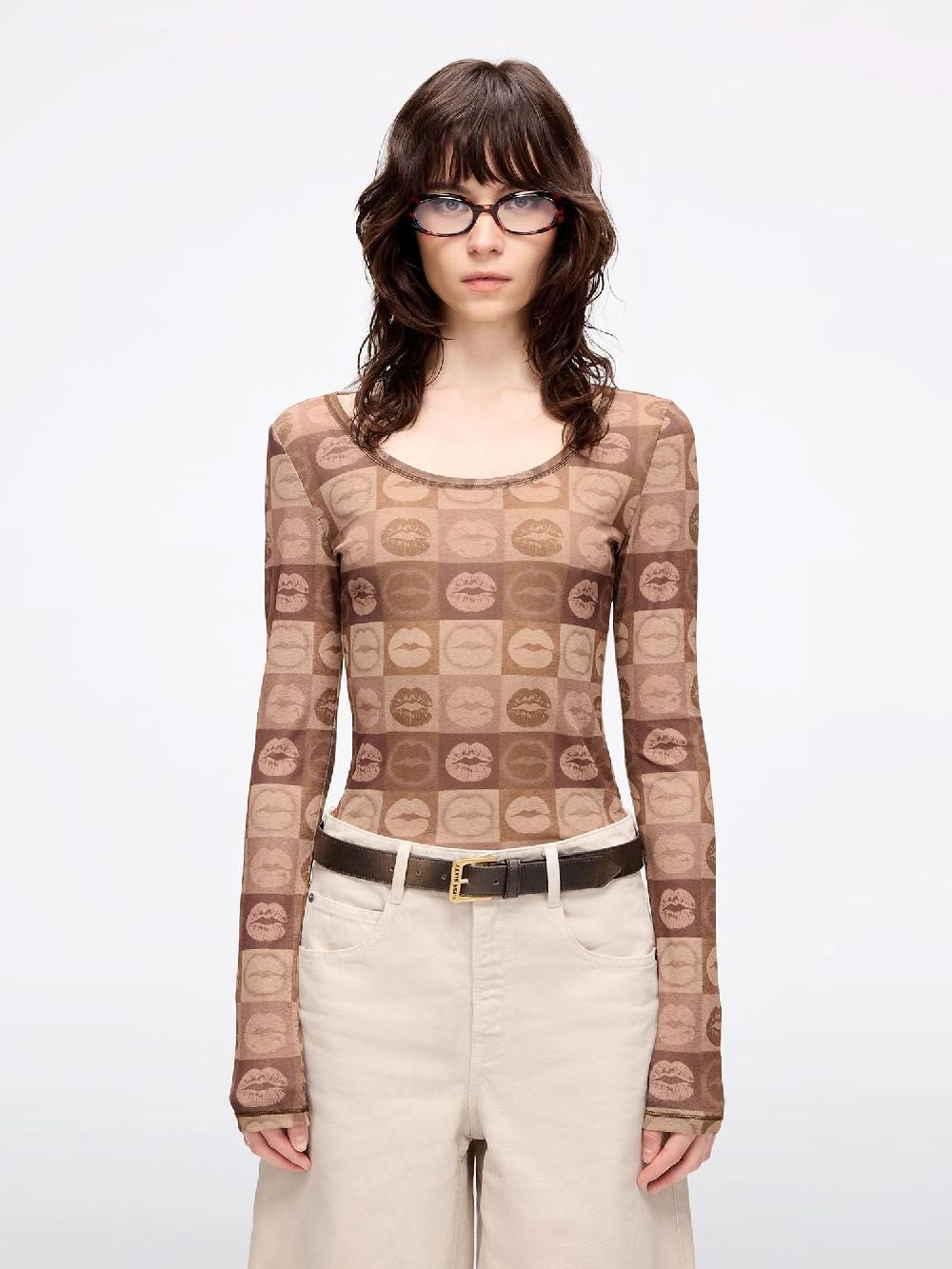 miss sixty SLIM-FIT LIP PRINT T-SHIRT MOCHA BROWN