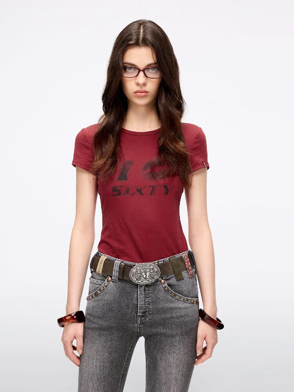 miss sixty SLIM-FIT PRINTED T-SHIRT DARK RED