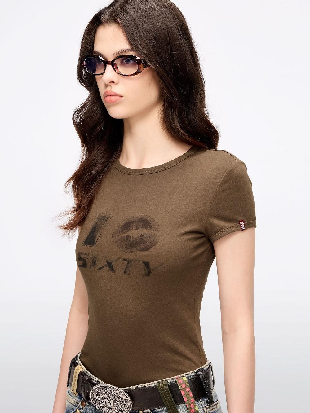 Miss Sixty SLIM-FIT PRINTED T-SHIRT FILBERT BROWN