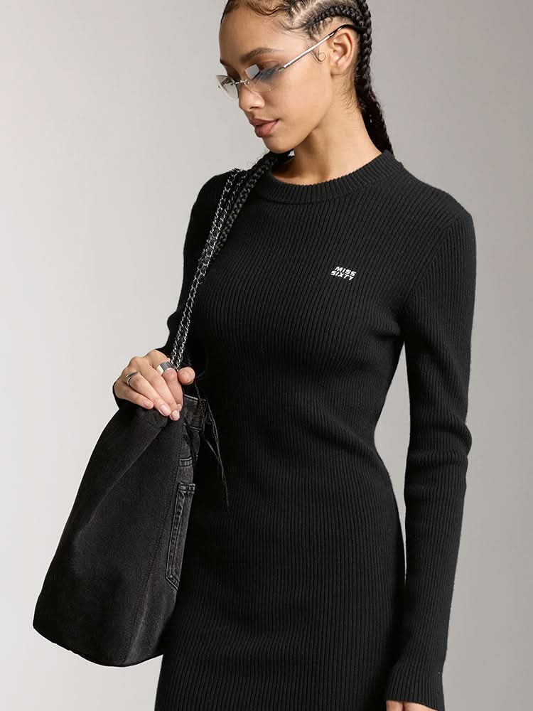 Miss Sixty SLIM FIT WOOL-BLEND DRESS BLACK