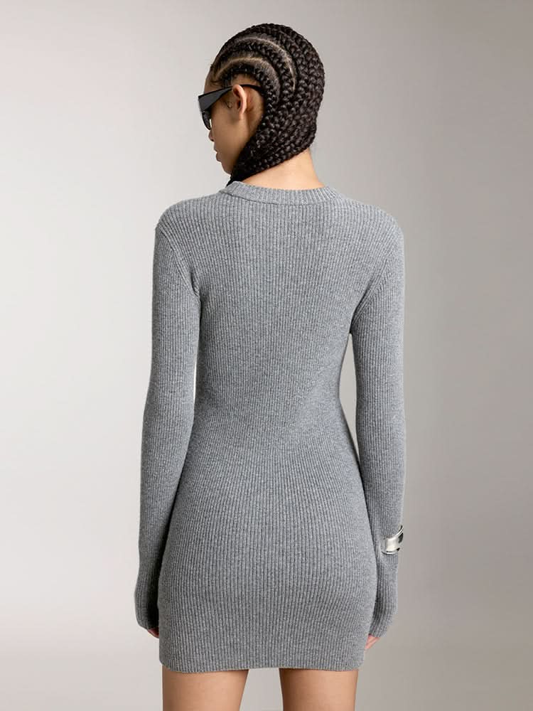 Miss Sixty SLIM FIT WOOL-BLEND DRESS HEATHER GREY