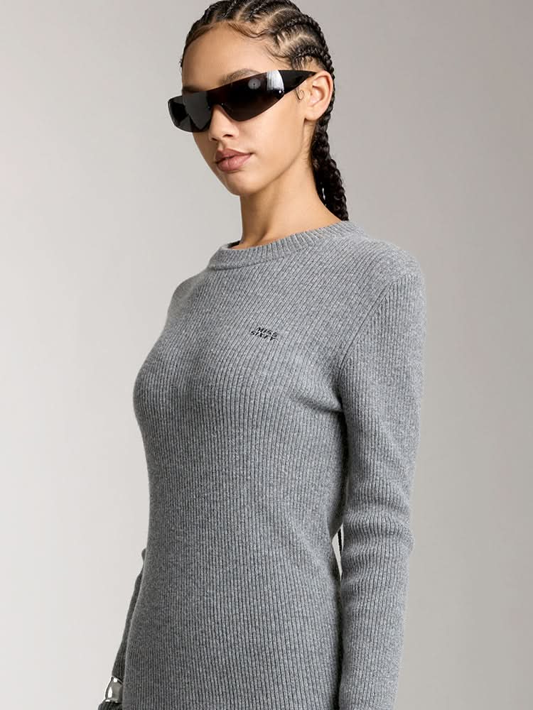 Miss Sixty SLIM FIT WOOL-BLEND DRESS HEATHER GREY