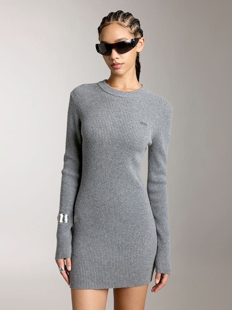 miss sixty SLIM FIT WOOL-BLEND DRESS HEATHER GREY