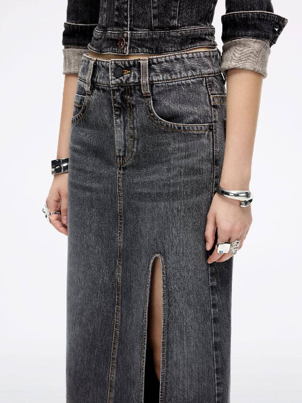 Miss Sixty SLIT DENIM MAXI SKIRT BLACK FOG