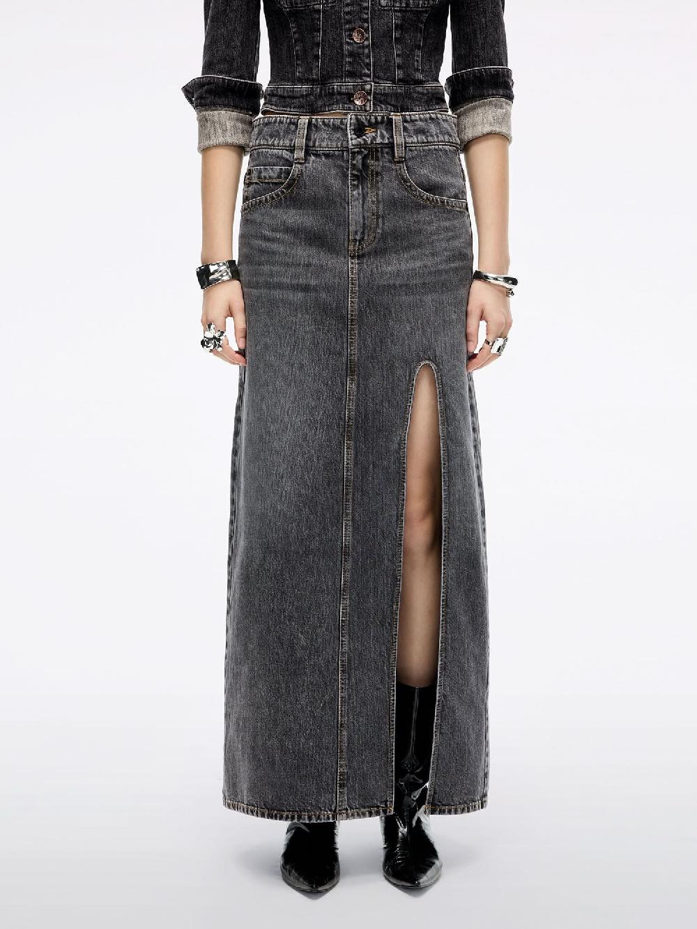 Miss Sixty SLIT DENIM MAXI SKIRT BLACK FOG