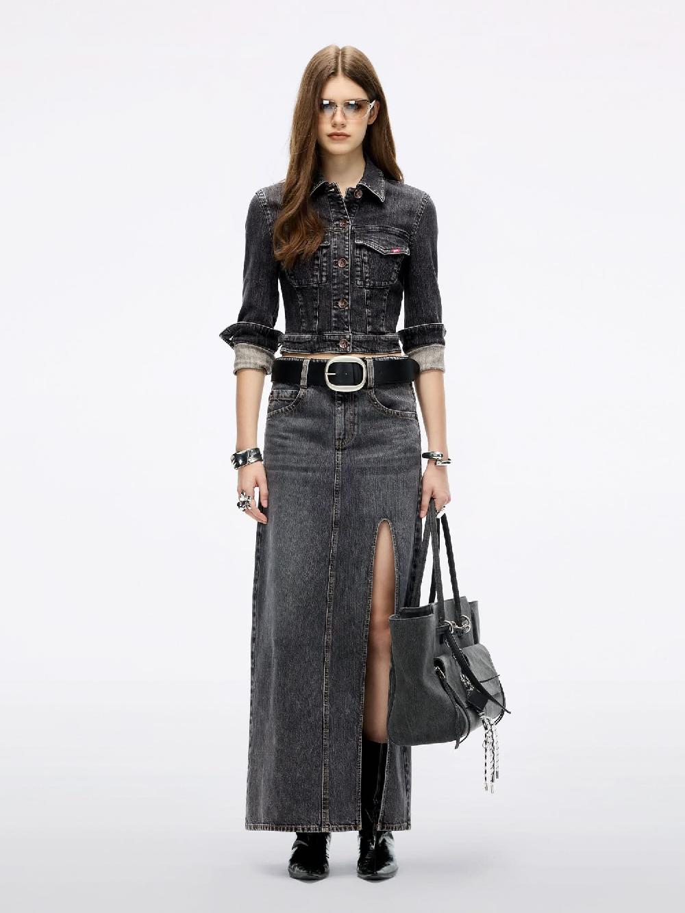 Miss Sixty SLIT DENIM MAXI SKIRT BLACK FOG