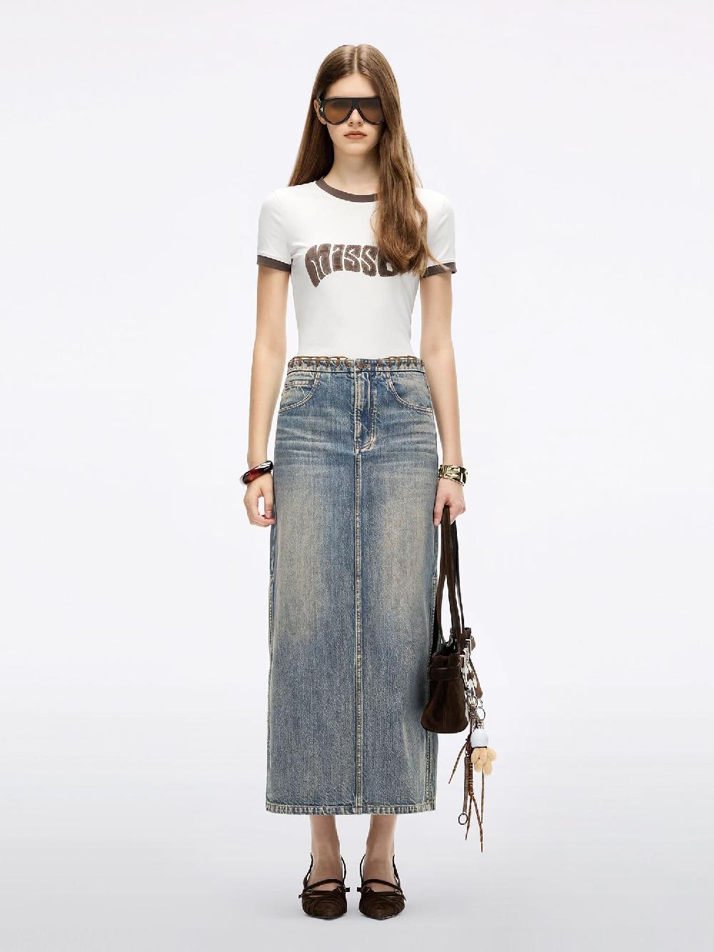 Miss Sixty SLIT DENIM MAXI SKIRT DEEP BLUE