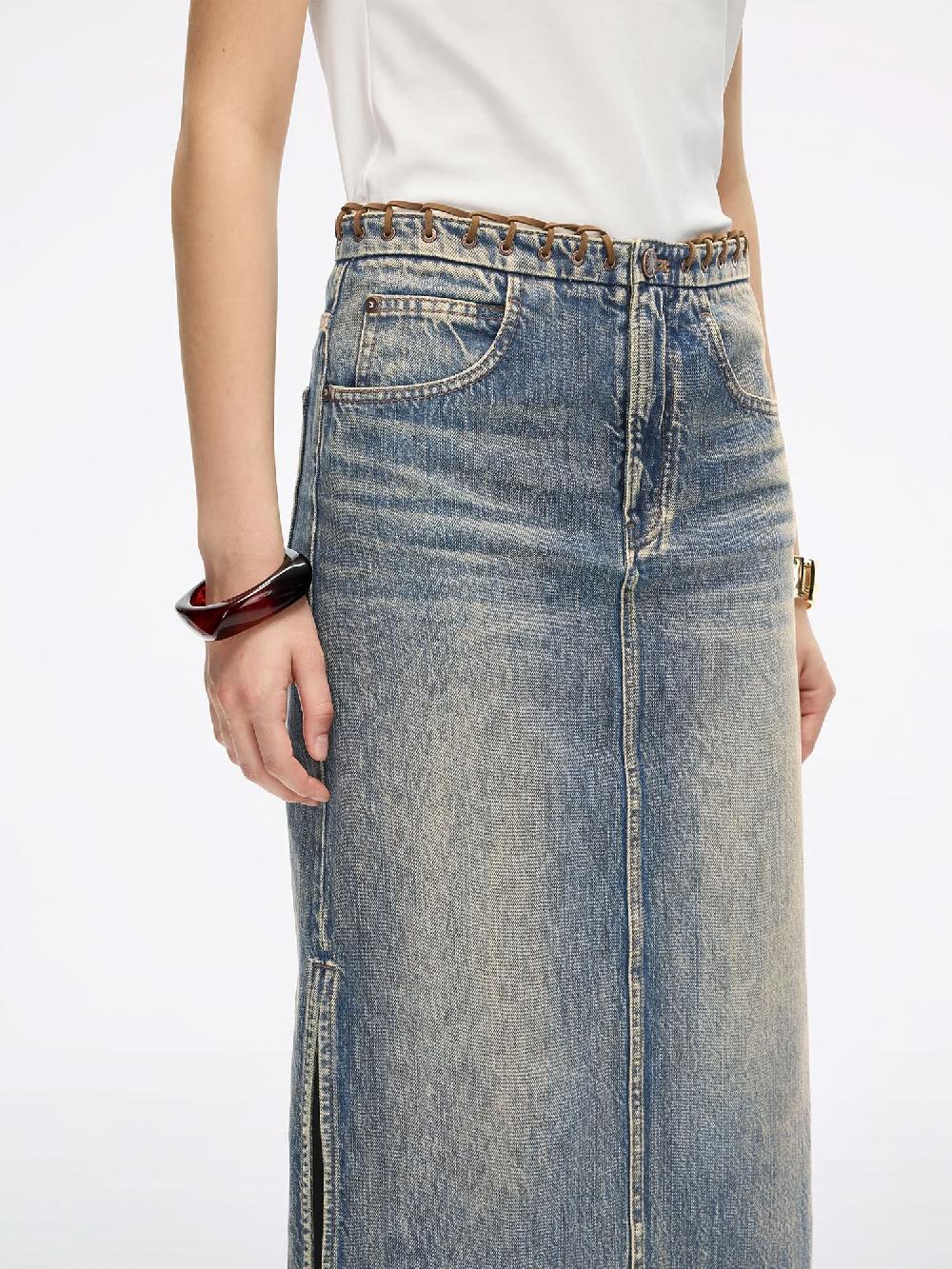 Miss Sixty SLIT DENIM MAXI SKIRT DEEP BLUE