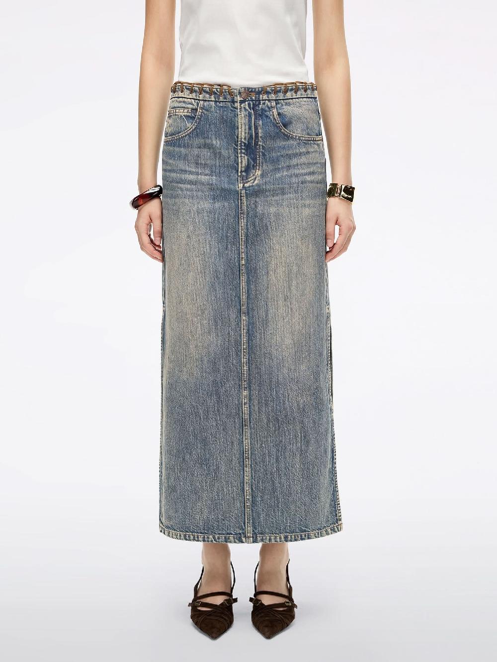 miss sixty SLIT DENIM MAXI SKIRT DEEP BLUE