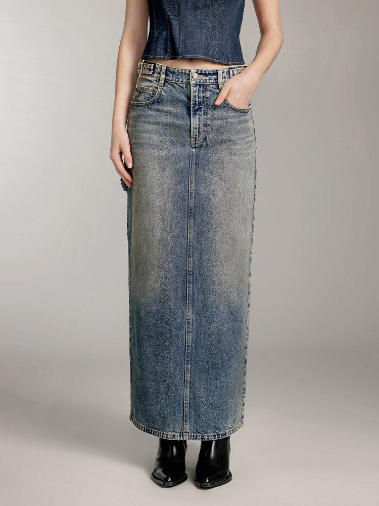 miss sixty SLIT DENIM MAXI SKIRT GREY BLUE