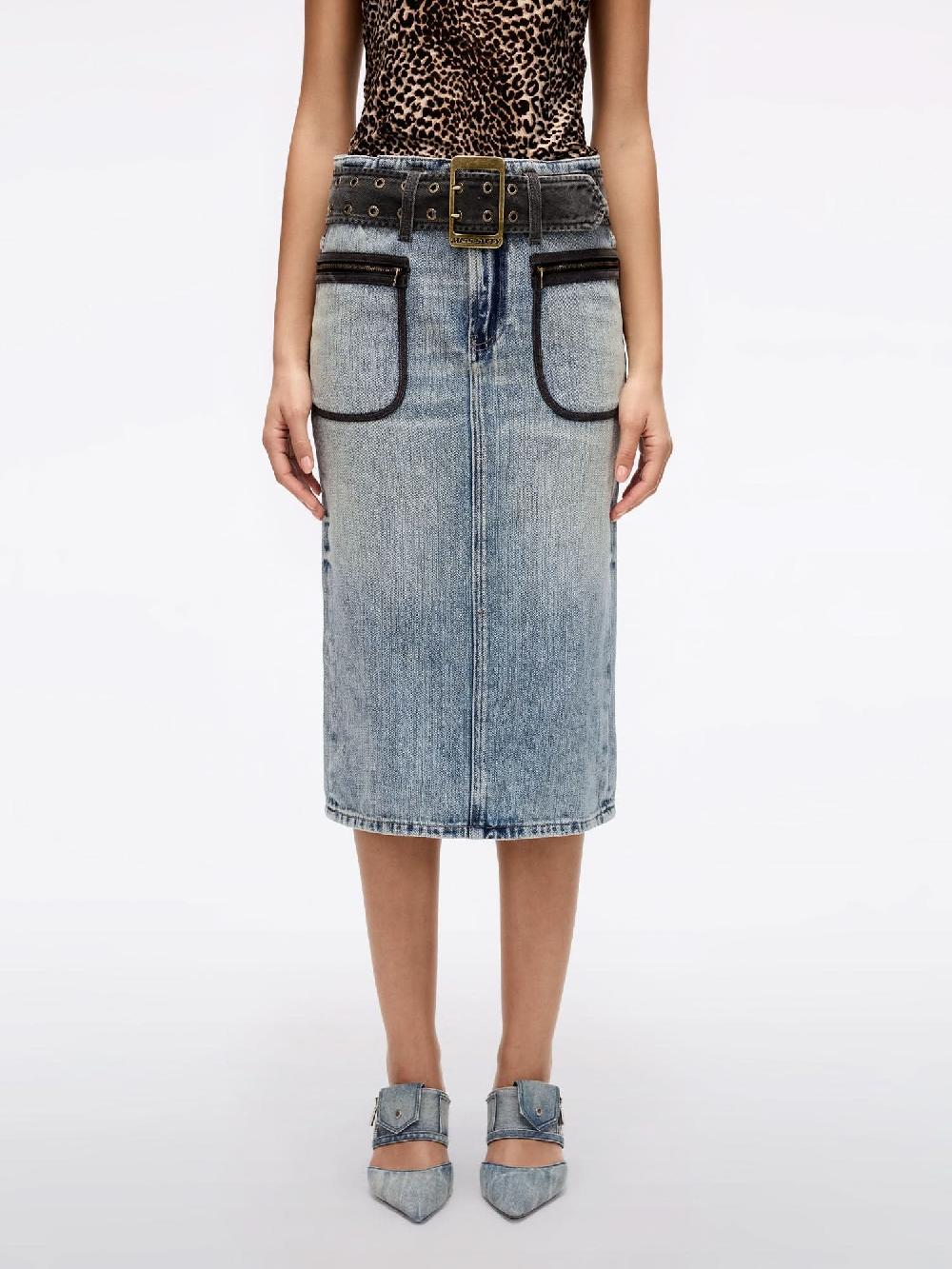 miss sixty SLIT DENIM SKIRT GREY BLUE