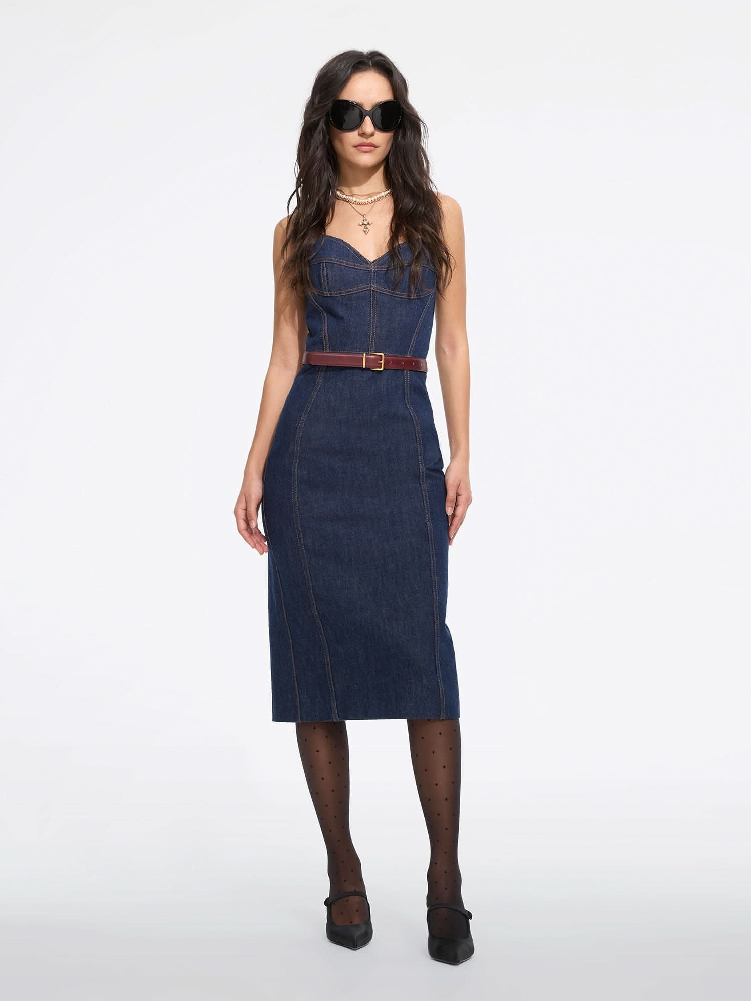 miss sixty SLIT DENIM SLIP DRESS BLUE BLACK DENIM