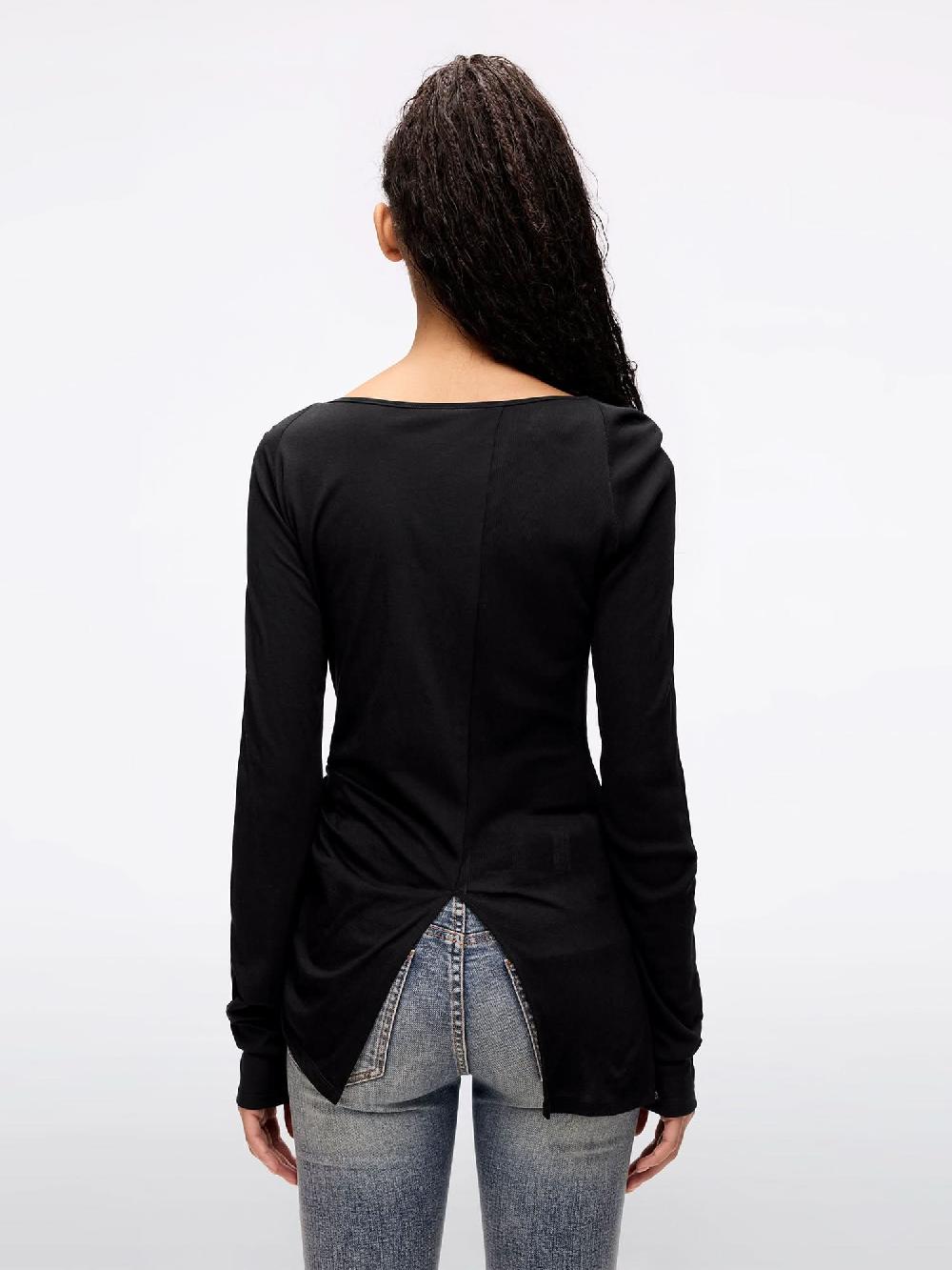 Miss Sixty SQUARE NECK DRAWSTRING T-SHIRT BLACK