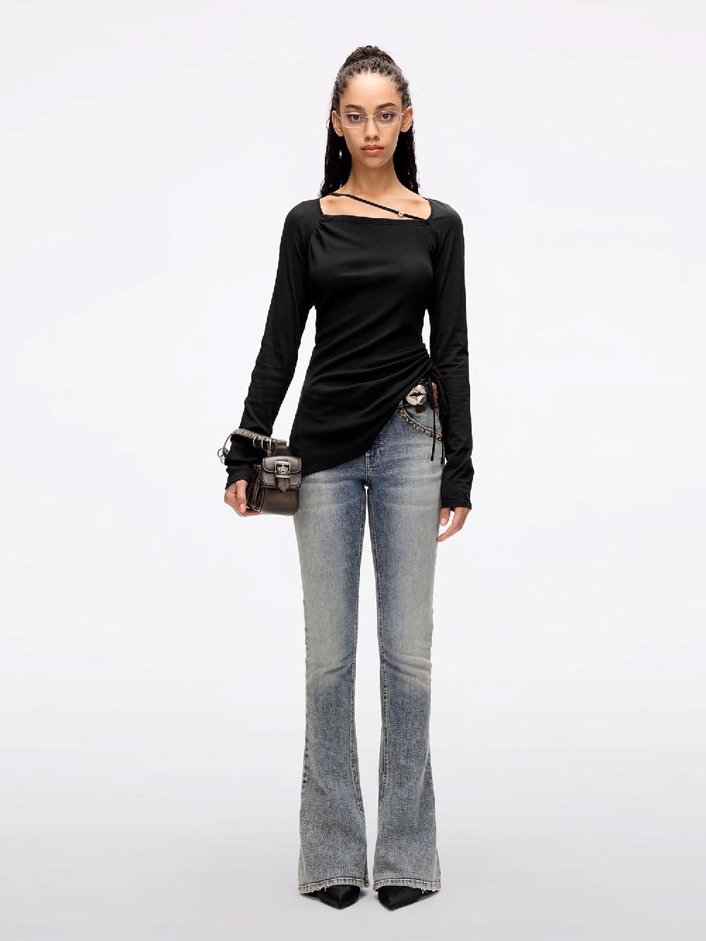 Miss Sixty SQUARE NECK DRAWSTRING T-SHIRT BLACK