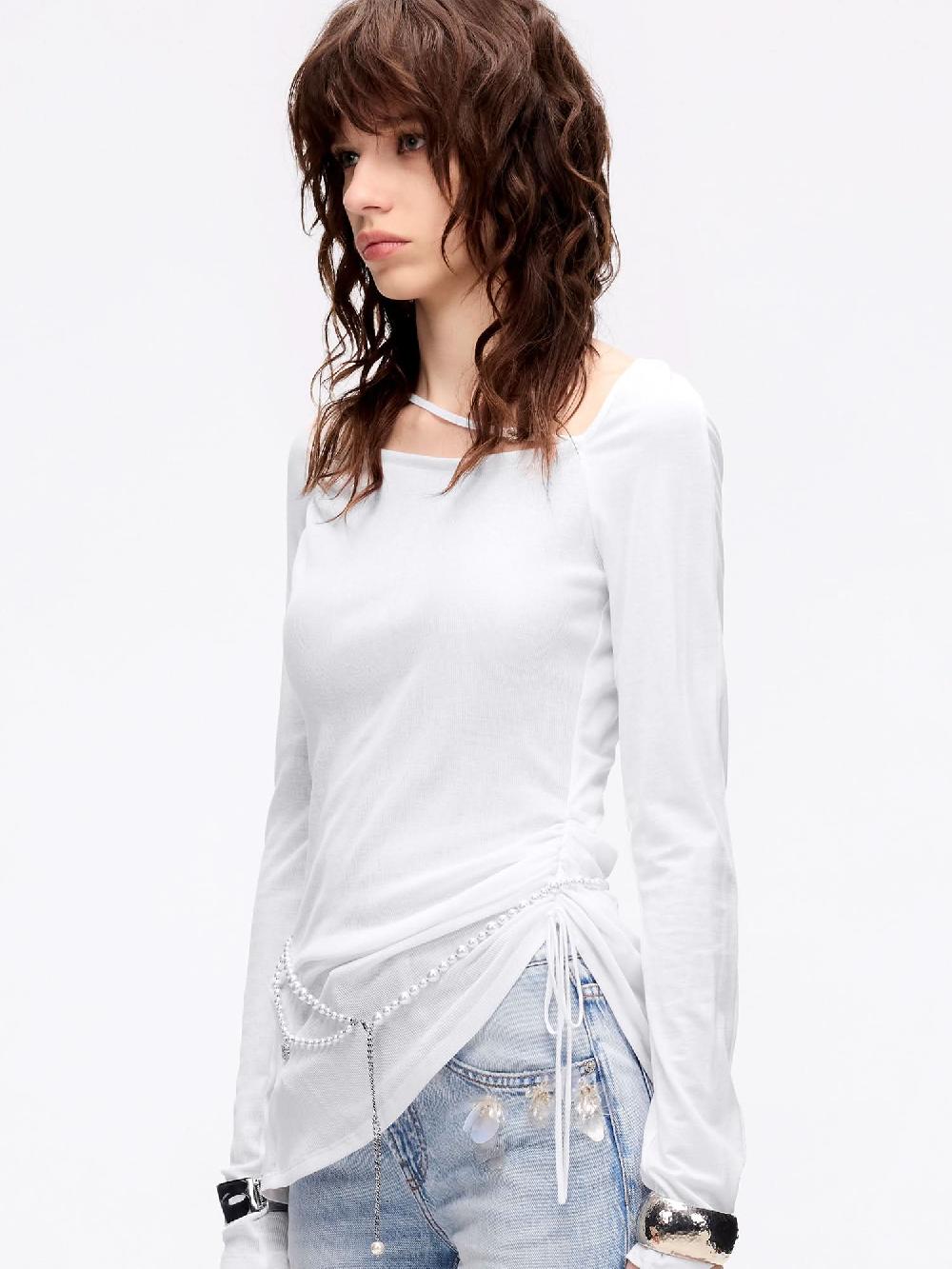 Miss Sixty SQUARE NECK DRAWSTRING T-SHIRT WHITE