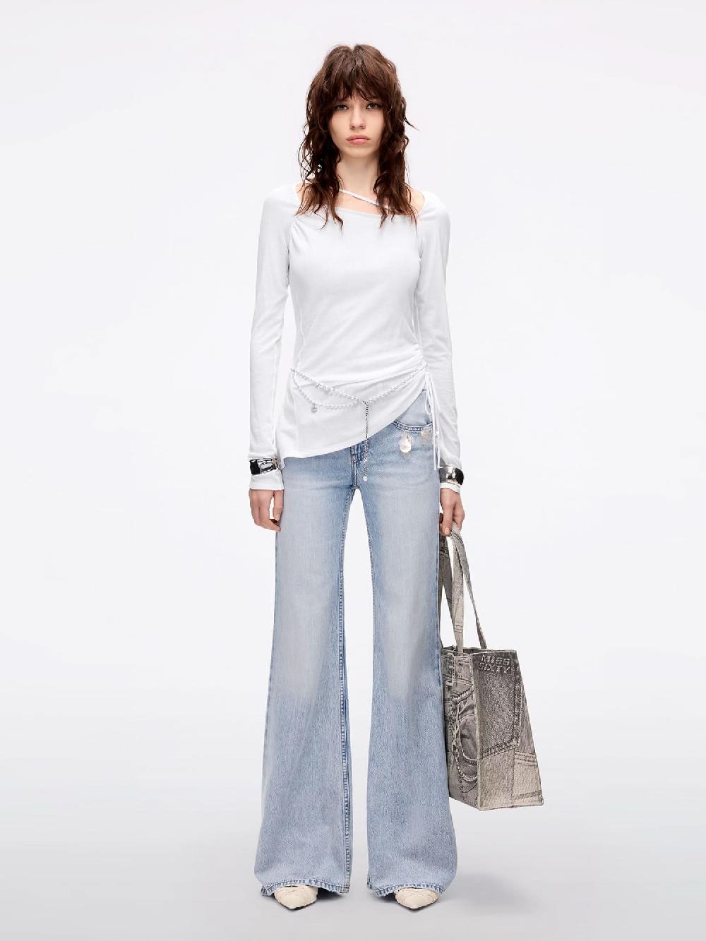 Miss Sixty SQUARE NECK DRAWSTRING T-SHIRT WHITE