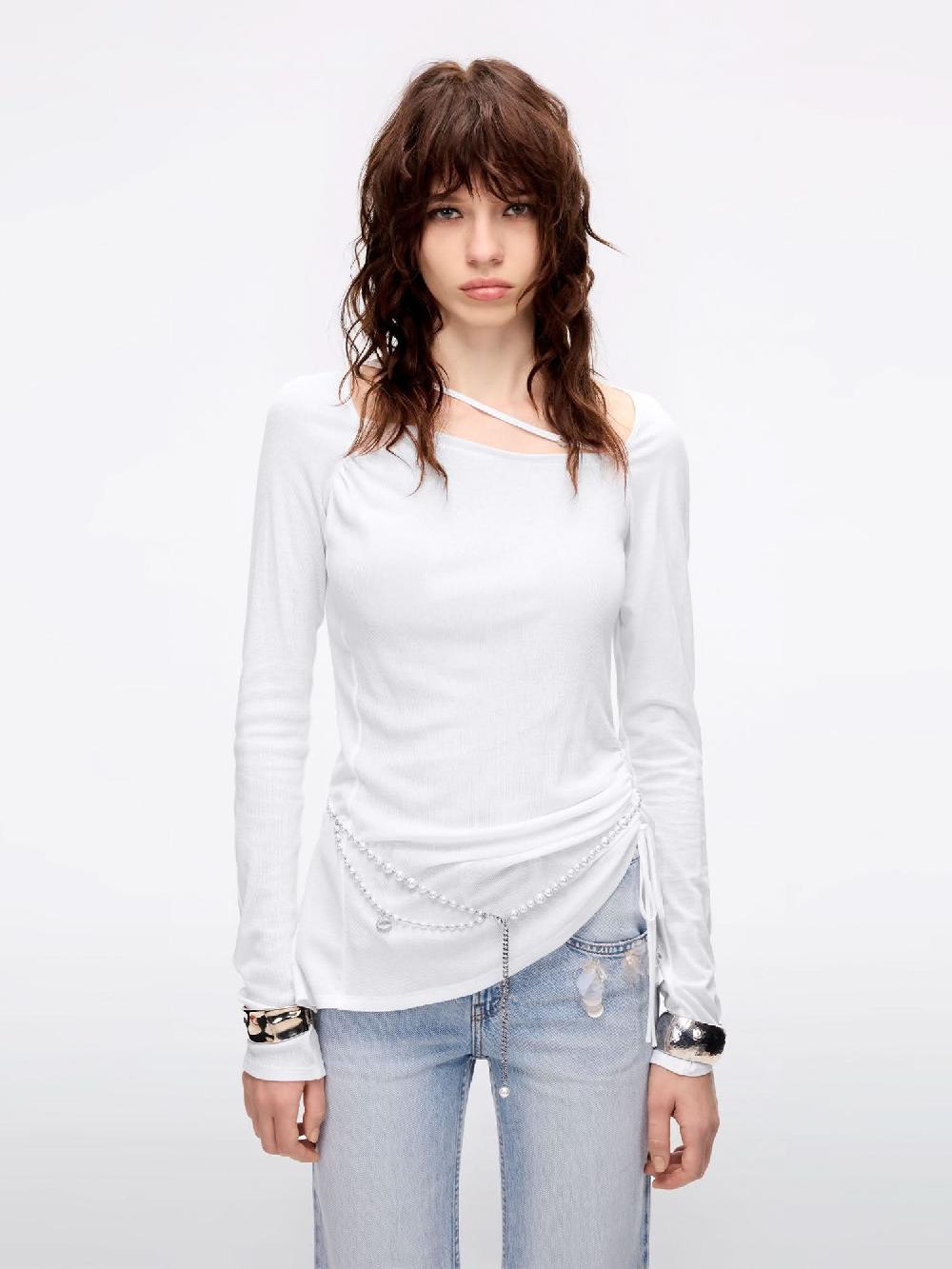 miss sixty SQUARE NECK DRAWSTRING T-SHIRT WHITE