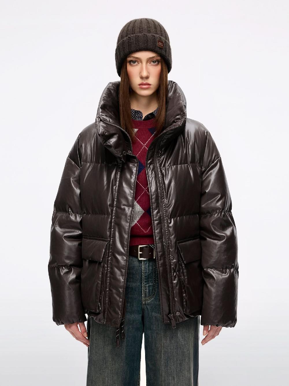 miss sixty STAND COLLAR DOWN JACKET BROWN