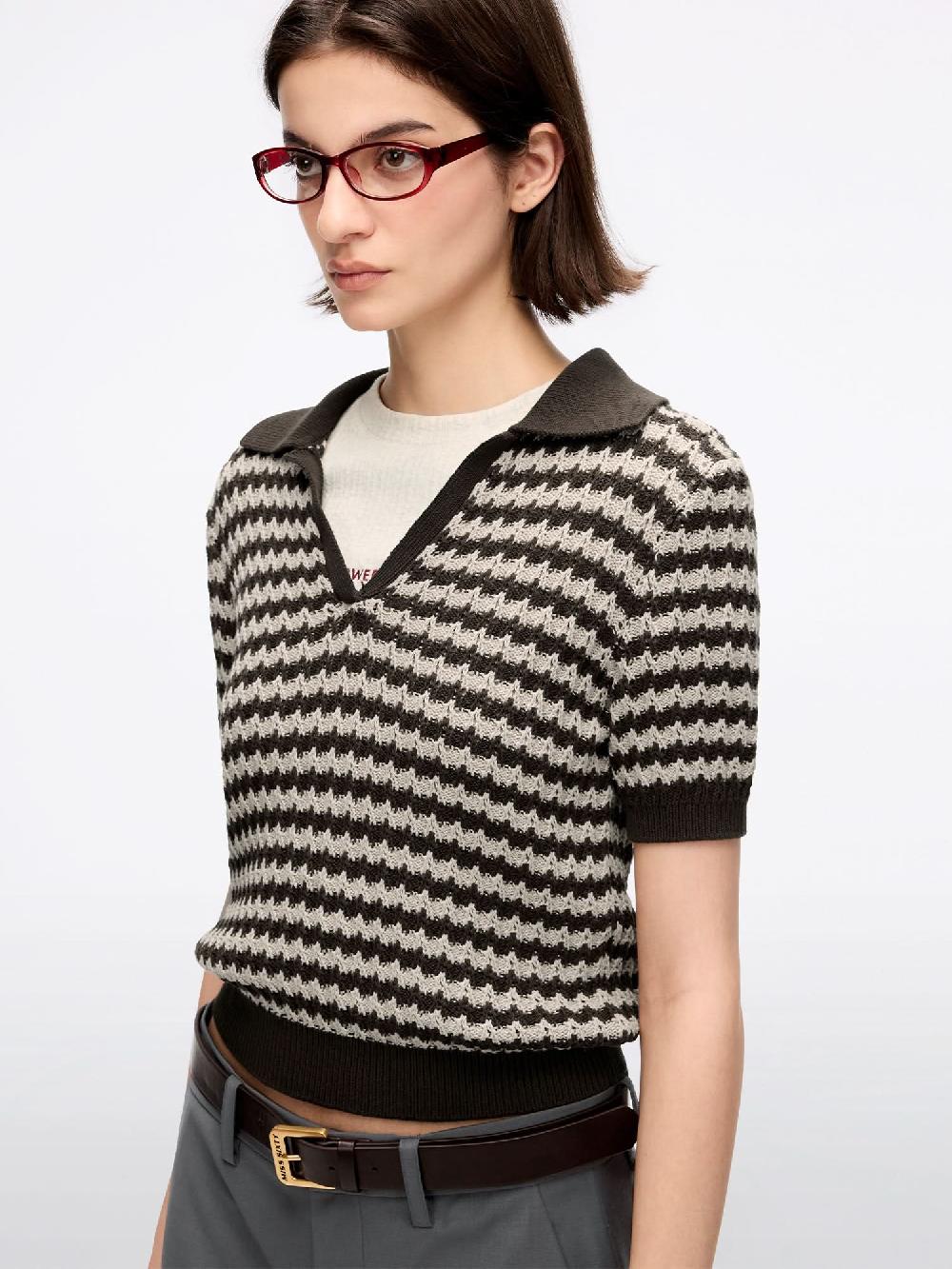 Miss Sixty STRIPED KNIT SWEATER COFFEE/APRICOT