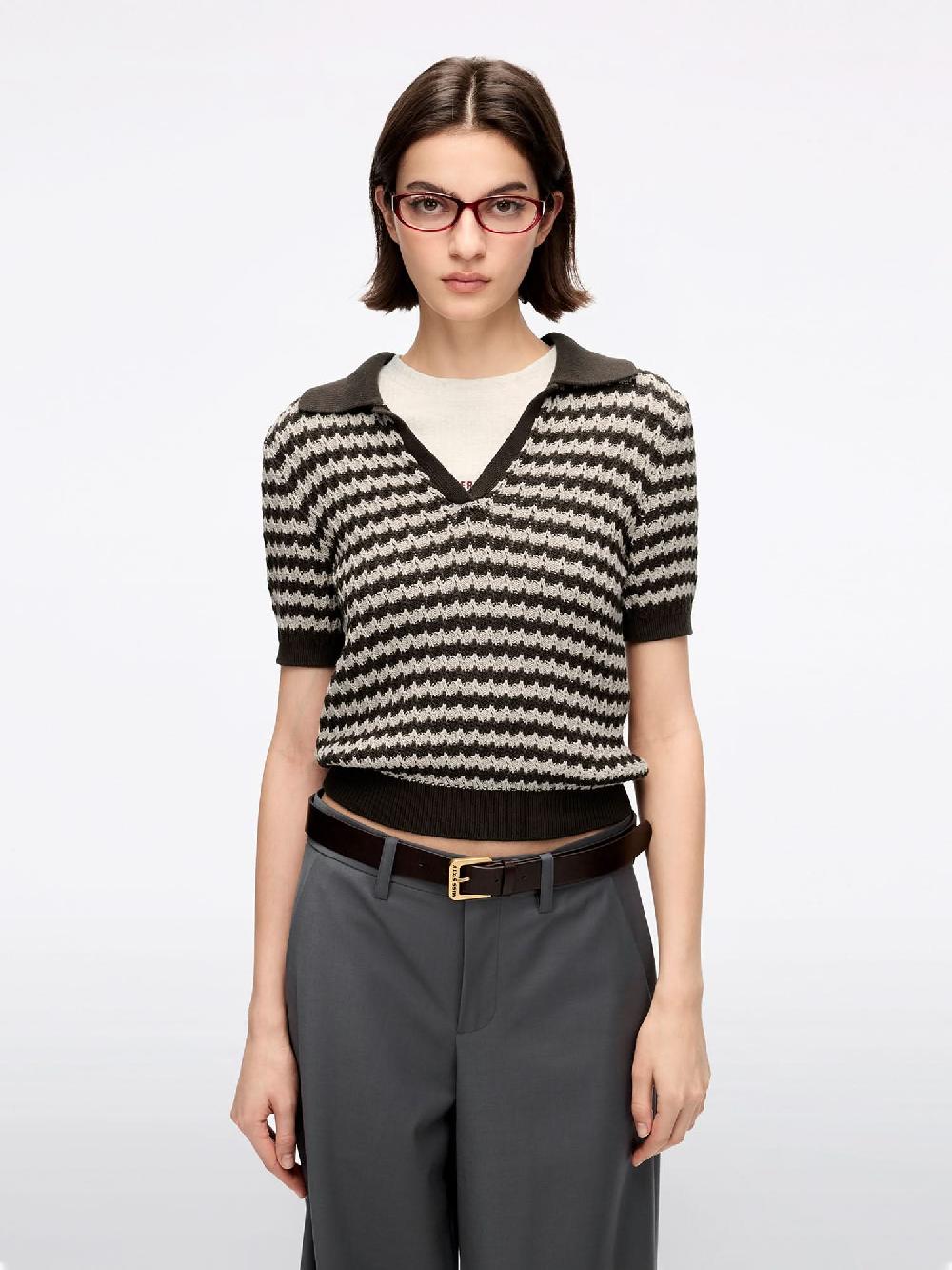 miss sixty STRIPED KNIT SWEATER COFFEE/APRICOT