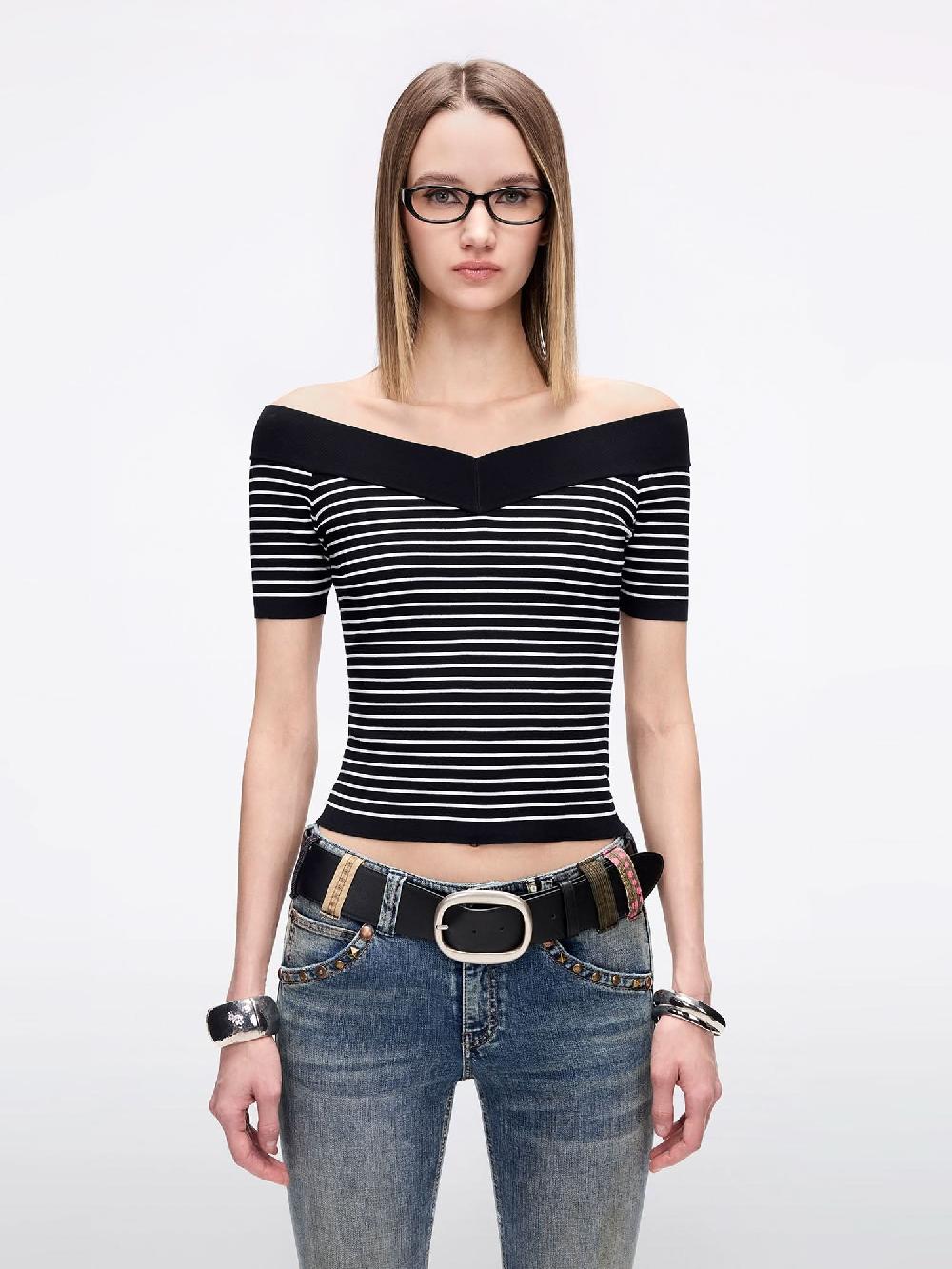miss sixty STRIPED KNIT TOP BLACK/WHITE