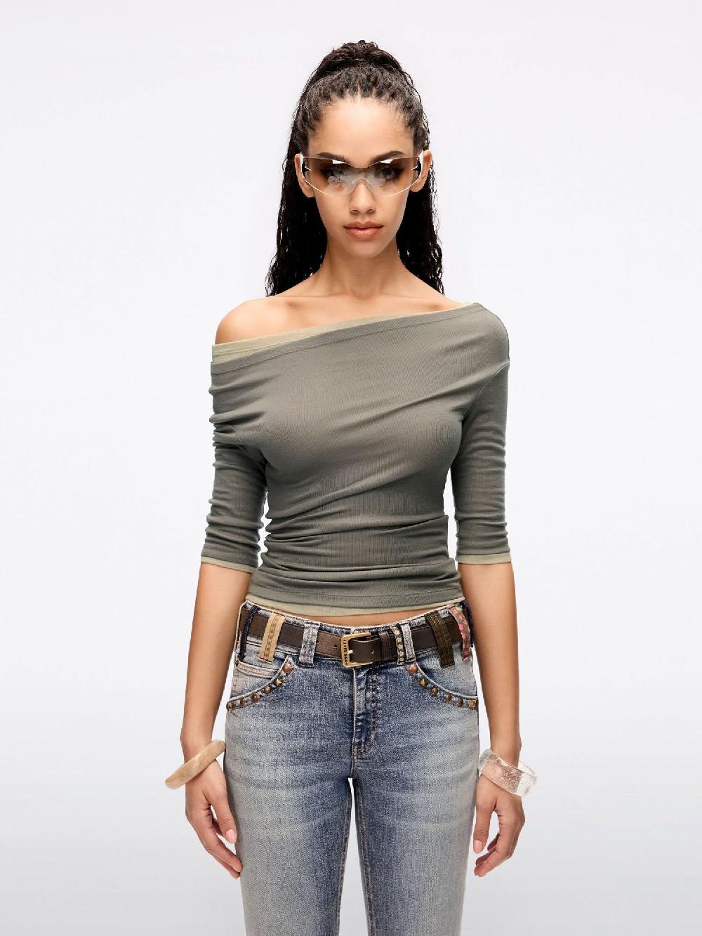 miss sixty TENCEL WOOL T-SHIRT ARMY GREEN