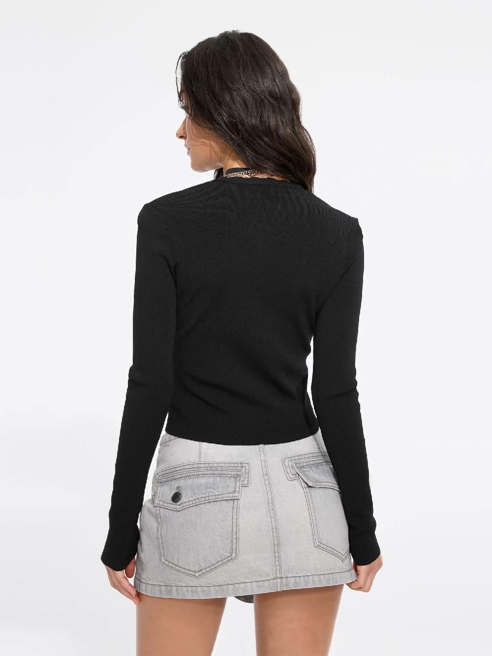 Miss Sixty V-NECK CROPPED KNIT TOP BLACK