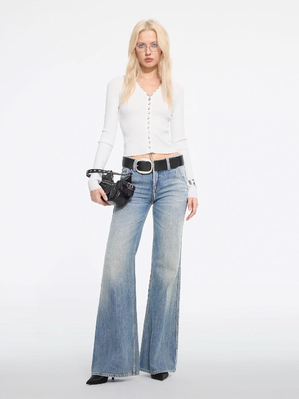 Miss Sixty V-NECK CROPPED KNIT TOP WHITE