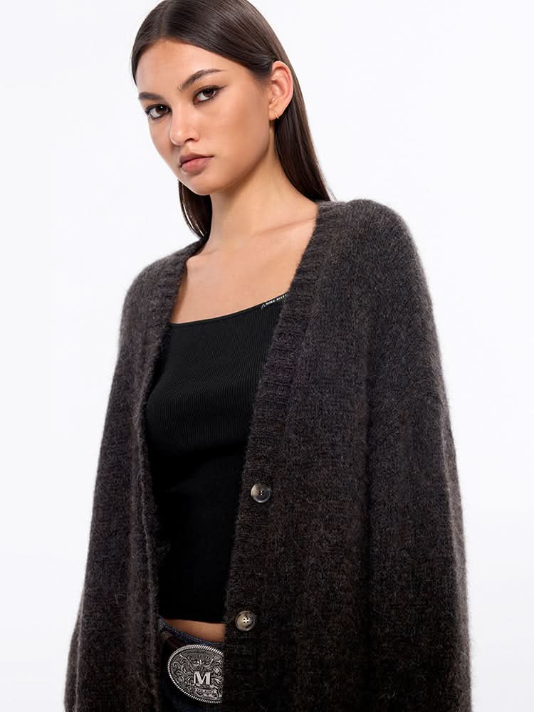 Miss Sixty V-NECK KNITTED CARDIGAN DARK COFFEE