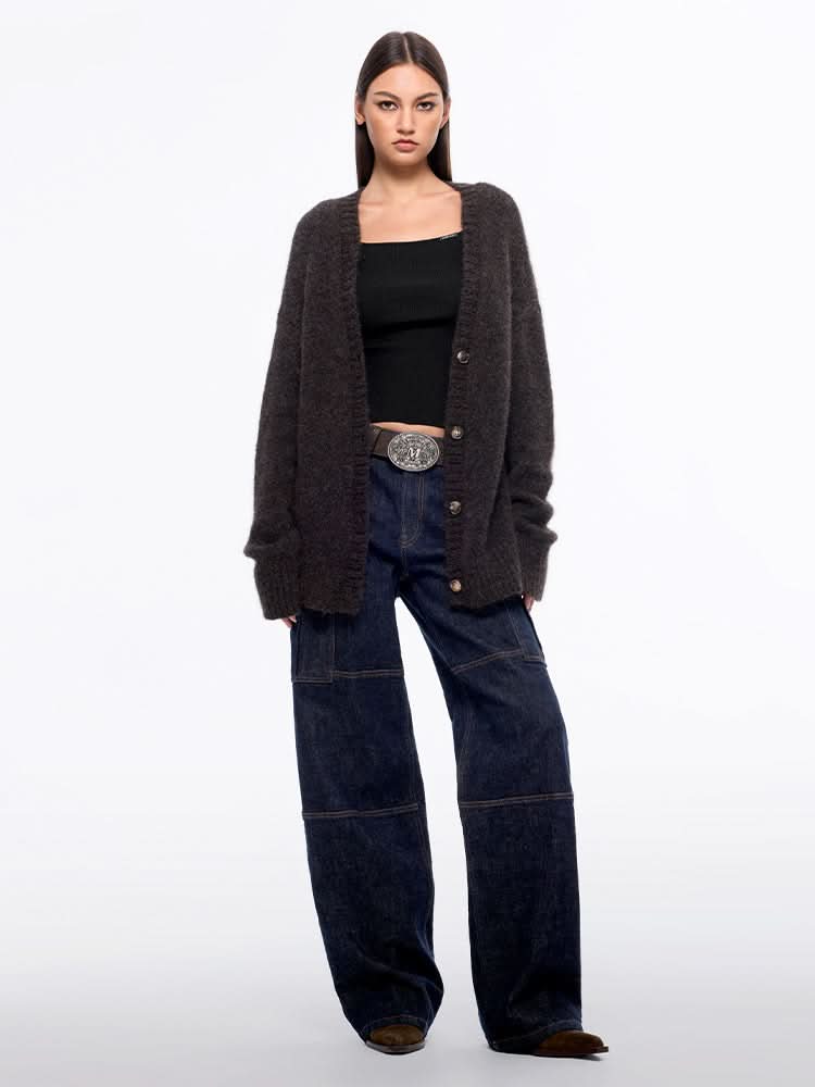 Miss Sixty V-NECK KNITTED CARDIGAN DARK COFFEE