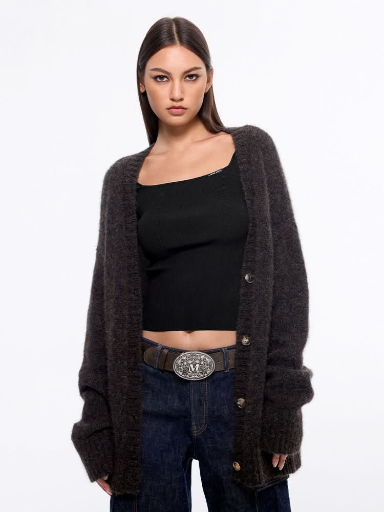miss sixty V-NECK KNITTED CARDIGAN DARK COFFEE
