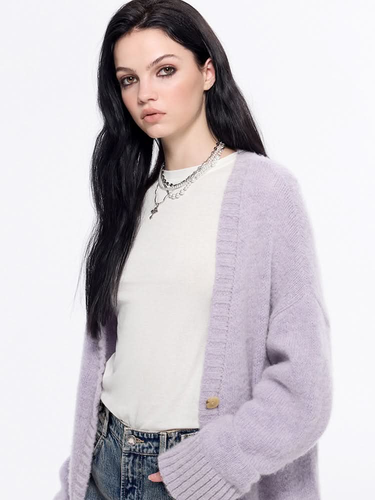 Miss Sixty V-NECK KNITTED CARDIGAN PURPLE