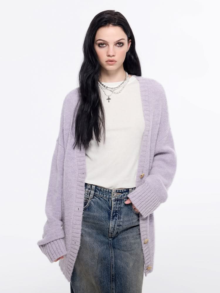 miss sixty V-NECK KNITTED CARDIGAN PURPLE