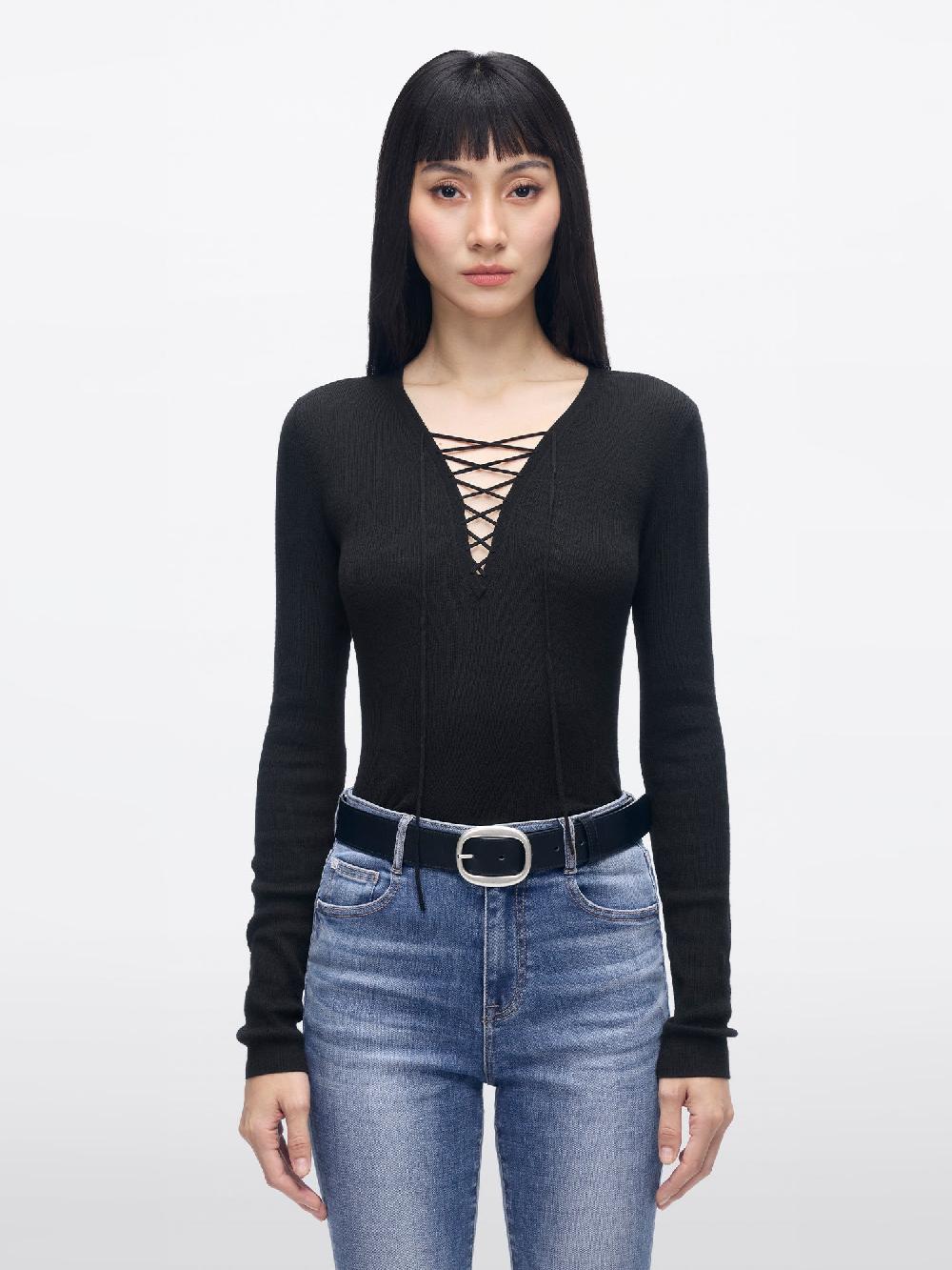 miss sixty V-NECK SWEATER WITH TIES BLACK