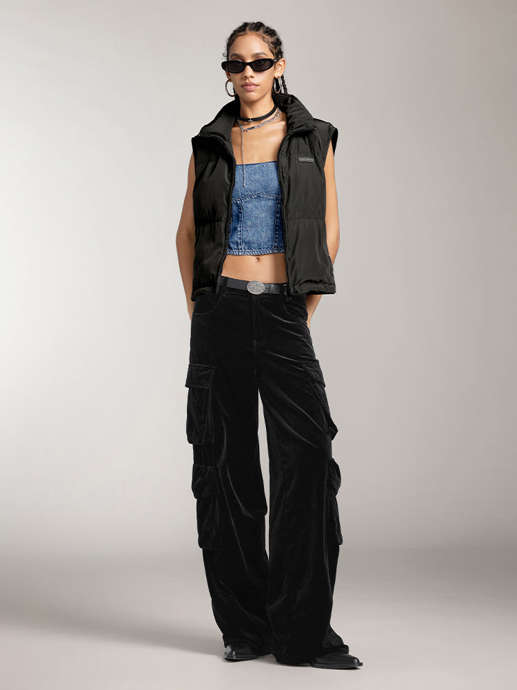 Miss Sixty VELVET HIGH WAIST CARGO PANTS BLACK